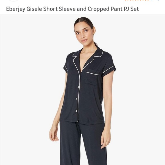 Eberjey GISELE Short Sleeve & Crop PJ Set in Coastal Blue & Ivory. PERFECT! Sz M - Picture 16 of 16